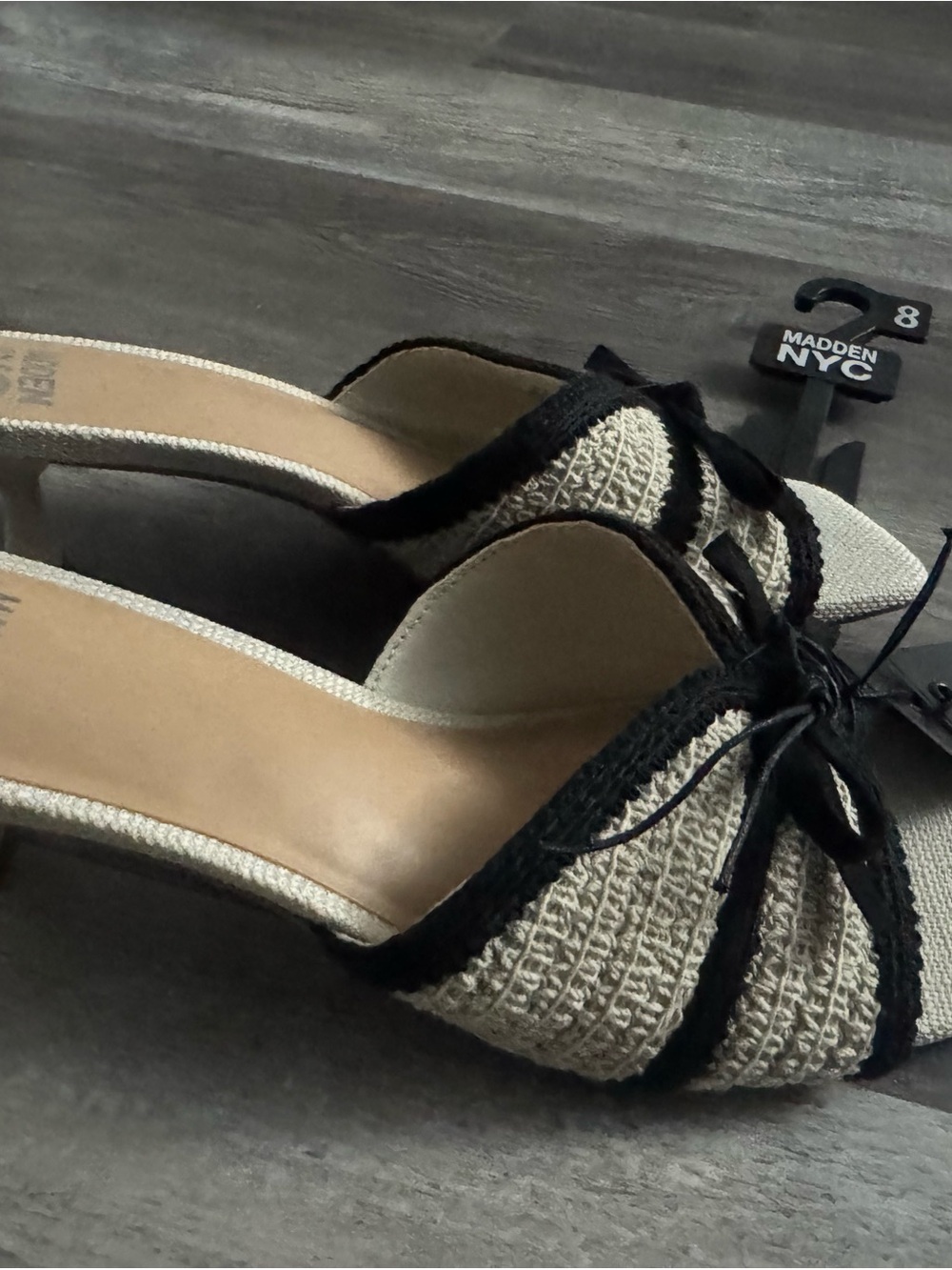 Madden NYC Beige and Black Braided Heels